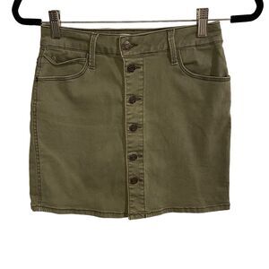 Mudd FLX Stretch Olive Green Mini‎ Skirt Size 5 Cottage Twee Bohemian Preppy